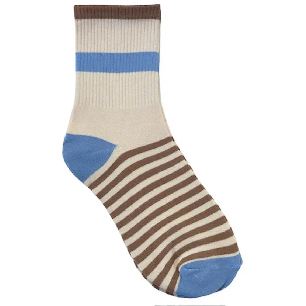 Moi Naya Big Stripe ankelsokker sand cognac blå