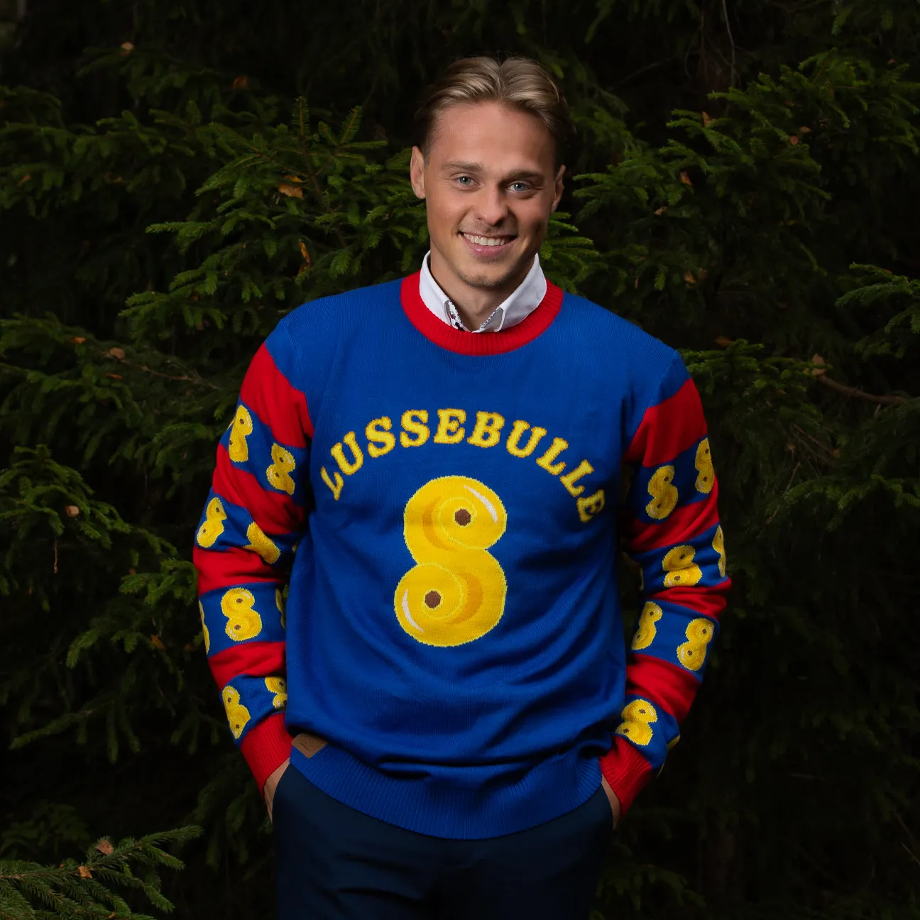 Svensk Husman Lussebulle julesweater herrer rød