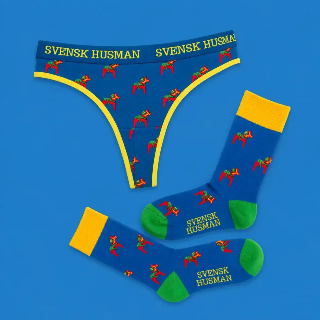 Svensk Husman Dalahäst undertøjssæt string + sokker