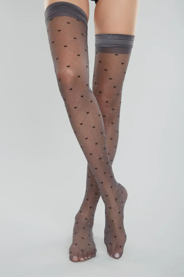 Fogal Scarlett stay-ups sort-sølv med lurex 15 denier