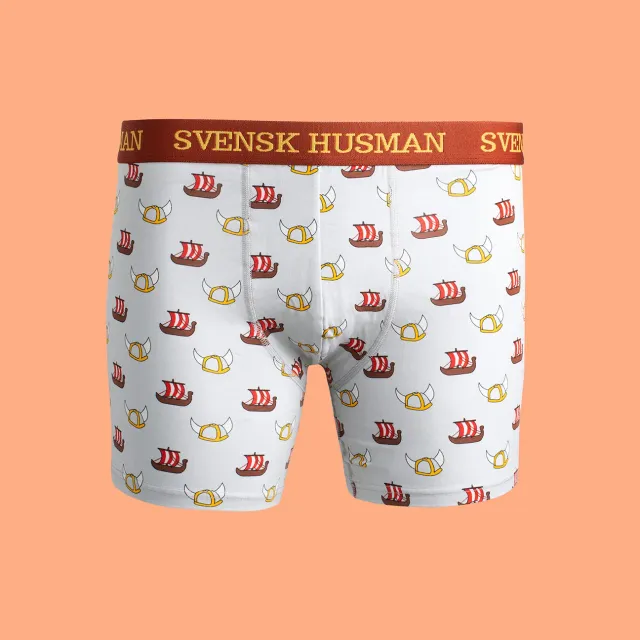 Svensk Husman Viking Skib boxershorts grå bomuld