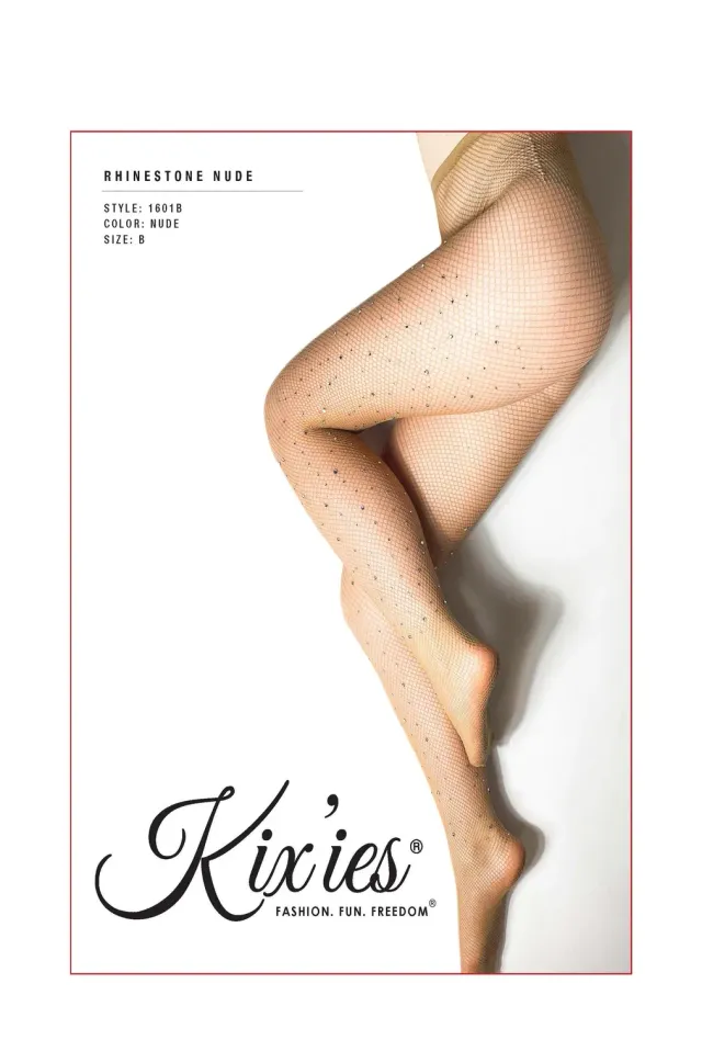 KIX'IES Nude Rhinestone netstrømpebukser str. A med rhinsten