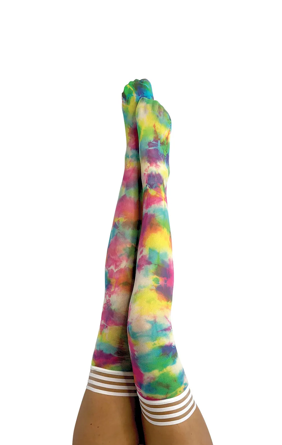 KIX'IES Gilly Rainbow Tie Dye lårstrømper str. A tie-dye