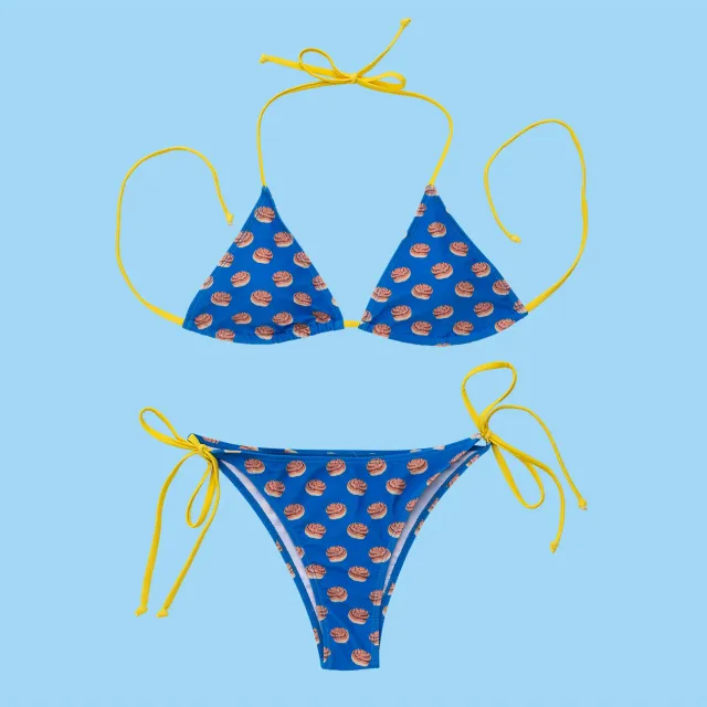 Svensk Husman Kanelsnurre Trekantbikini Blå/Gul Hurtigtørrende