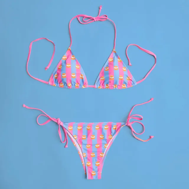 Svensk Husman Semlan trekantbikini lyseblå pink foret