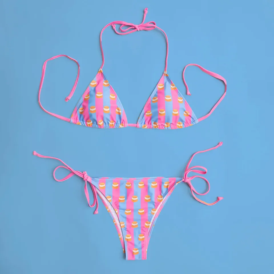 Svensk Husman Semlan trekantbikini lyseblå pink foret