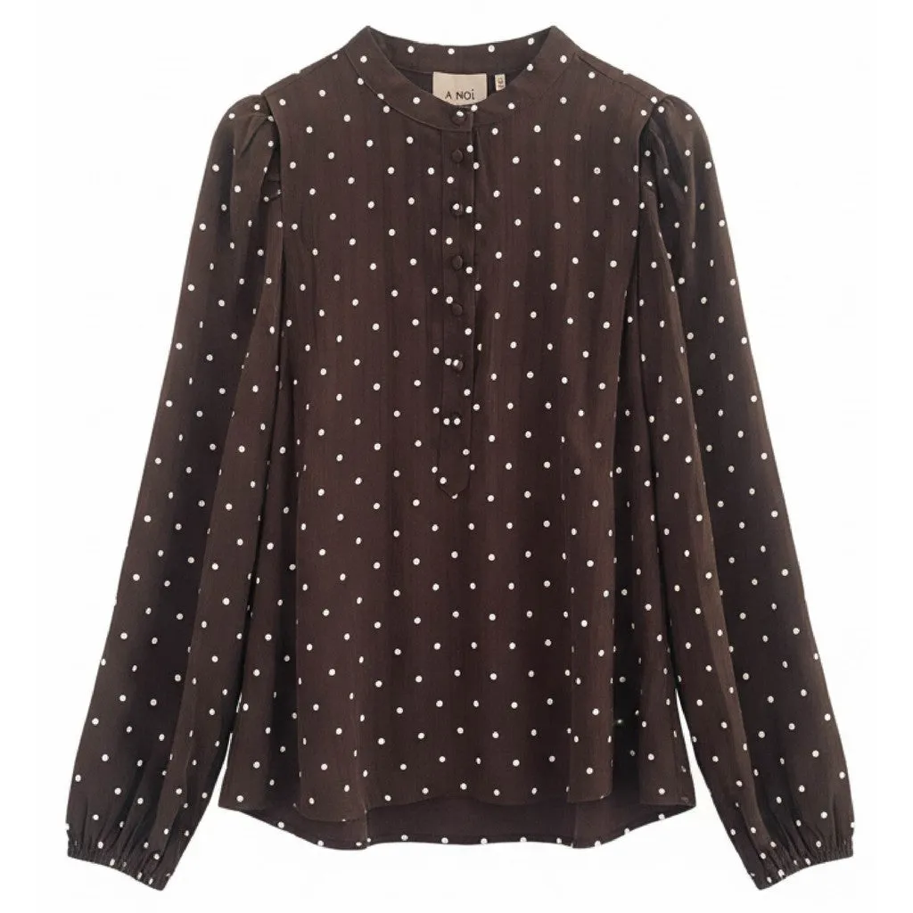 Moi Oslo bluse mørkebrun prikket XS/S-L/XL
