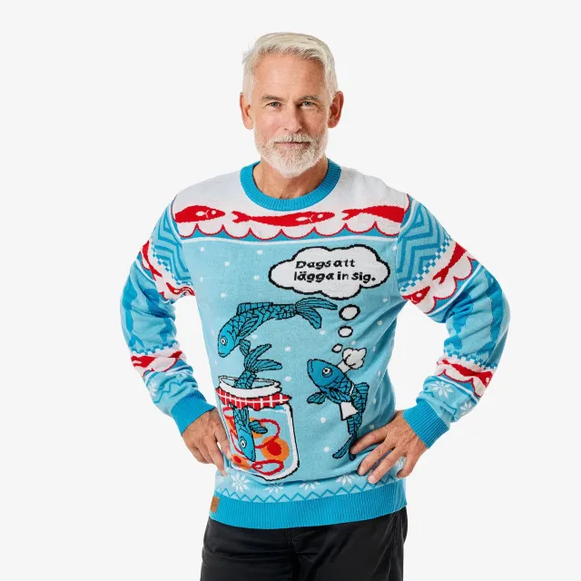 Svensk Husman Sild juletrøje herre akryl XS-XXL blå