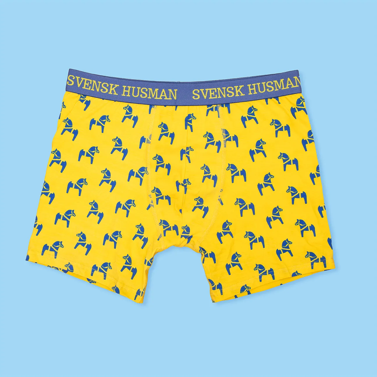 Svensk Husman Dalahäst boxershorts blå gul stretch