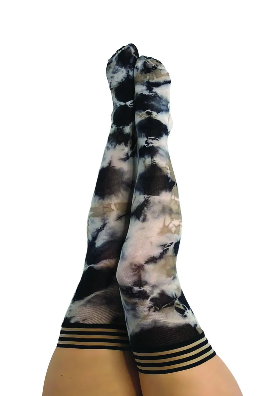 KIX'IES MacKenzie lårstrømper 1 par sort/hvid tie-dye