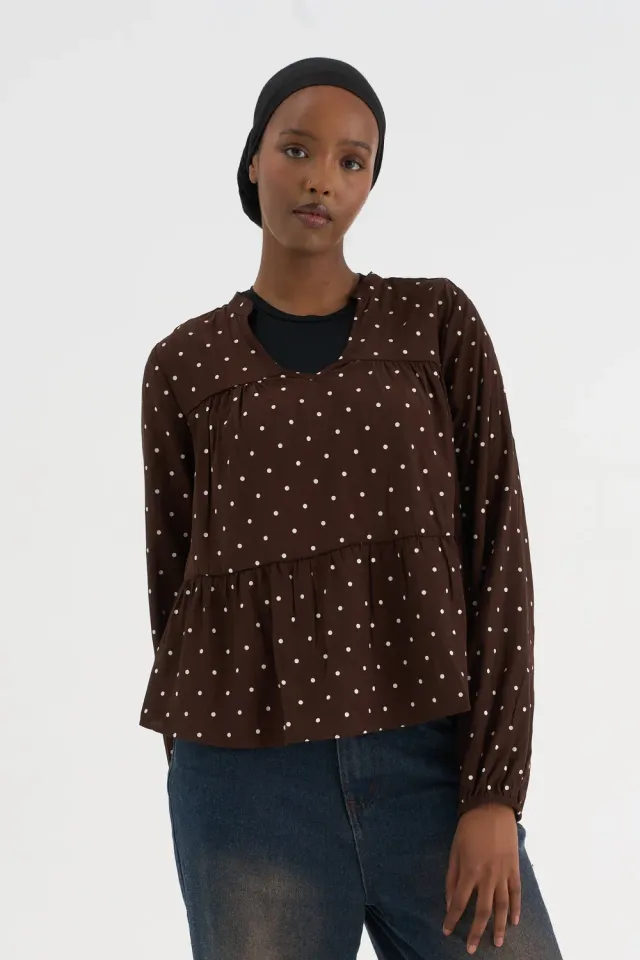 Moi Berlin L/S bluse mørkebrun prikket