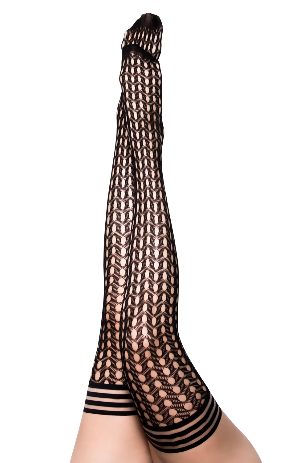 KIX'IES Mimi lårstrømper sort circle fishnet